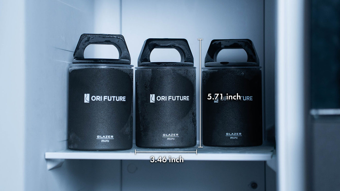GLAZER mini stored compactly inside a freezer